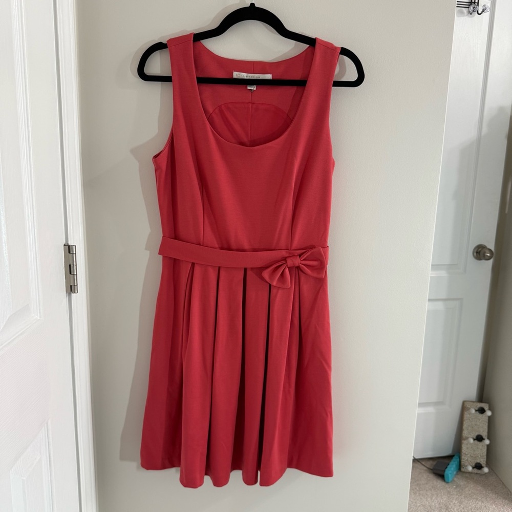 LC Lauren Conrad Pink/Coral Pleated Midi Dress Size 8 with Pockets